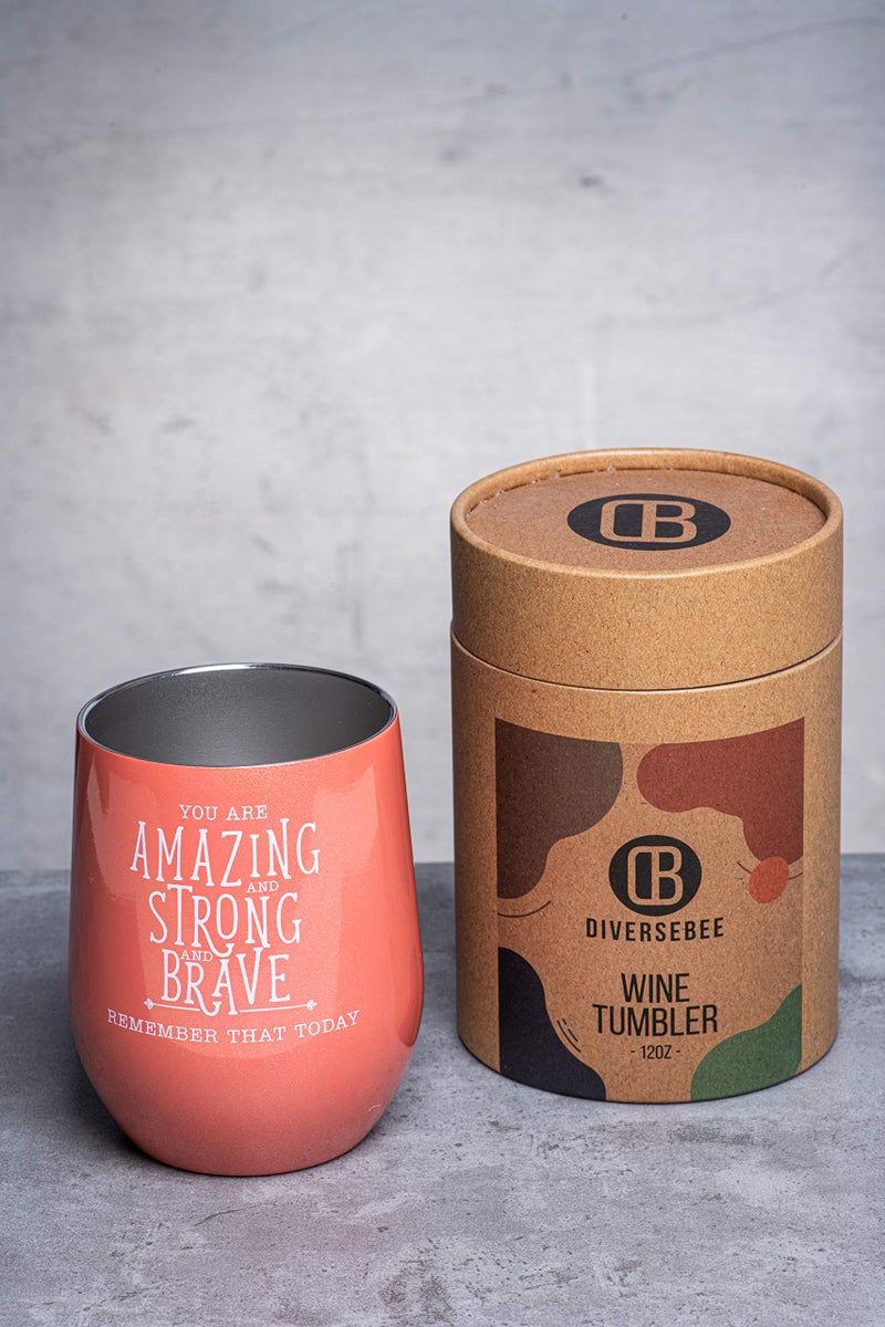DIVERSEBEE Inspirational Thank You Gifts for Women, Best Friend, Sister, Wife, Girlfriend, Coworker, Mom, Encouragement Birthday Wine Gifts - Insulated Wine Tumbler with Lid (Coral) - Image 3